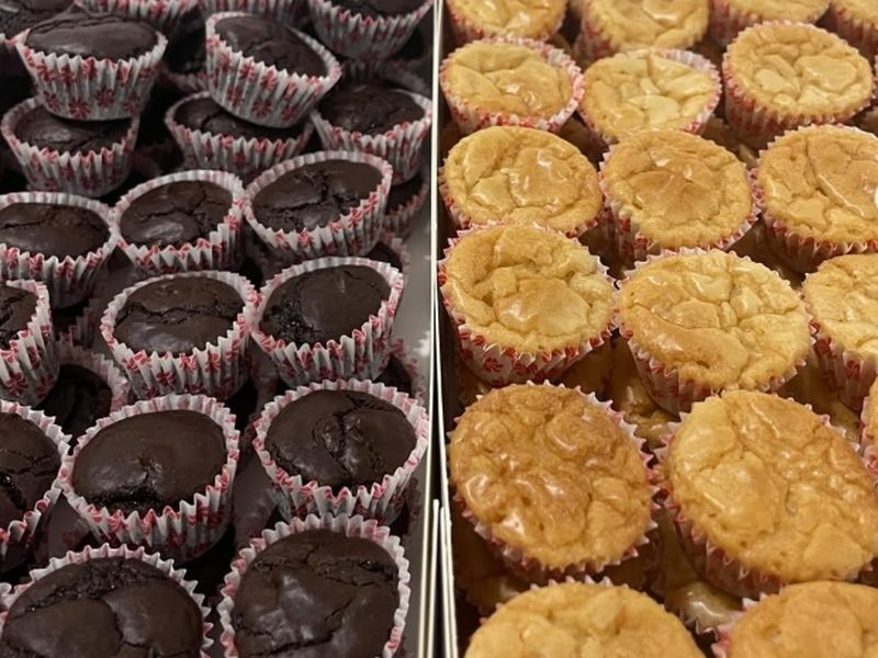 Brownie bites in a white box